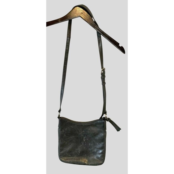 Frye Melissa Swing Crossbody Dark Gray Leather Plaid Lining Zip Closure - Picture 2 of 10